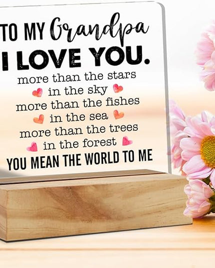 Gifts for Grandfather Papa from Grandson Granddaughter, to My Grandpa Desk Decor Acrylic Desk Plaque Sign with Wood Stand Home Office Desk Sign Keepsake Father's Day Present - LeafyLoom