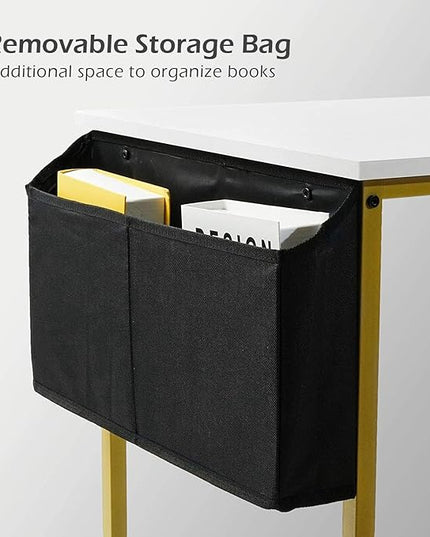 Lufeiya Small Computer Desk White Writing Table for Home Office Small Spaces 31 Inch Modern Student Study Laptop PC Desks with Gold Legs Storage Bag Headphone Hook,White Gold - LeafyLoom