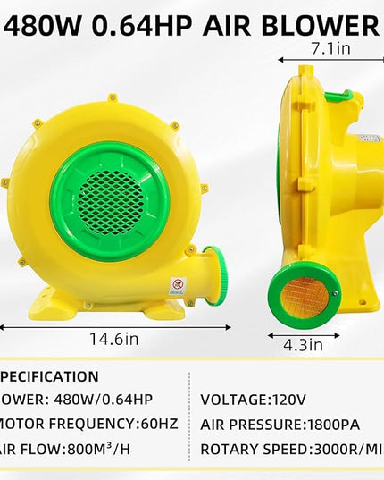 Air Blower, 480W 0.64HP Bounce House Blower, Portable Inflatable Bubble House Blower, Perfect for Inflatable Bounce House, Bouncy Castle, Jumper, Water Slid, Blower Corded(480 Watt 0.6HP) - LeafyLoom