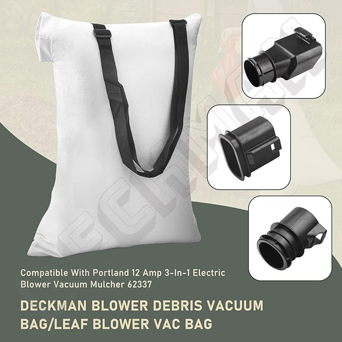 DECKMAN Blower Debris Vacuum Bag/Leaf Blower Vac Bag Compatible with Portland 12 Amp 3-in-1 Electric Blower Vacuum Mulcher 62337 - LeafyLoom