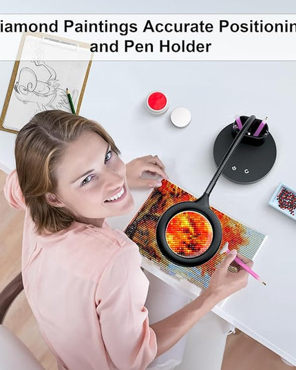 5X Magnifying Glass with Light, Lighted Magnifying Glass with Stepless Dimmable Pen Holder, Diamond Painting Accessories for Close Work Diamond Painting Accessories Crafts - LeafyLoom