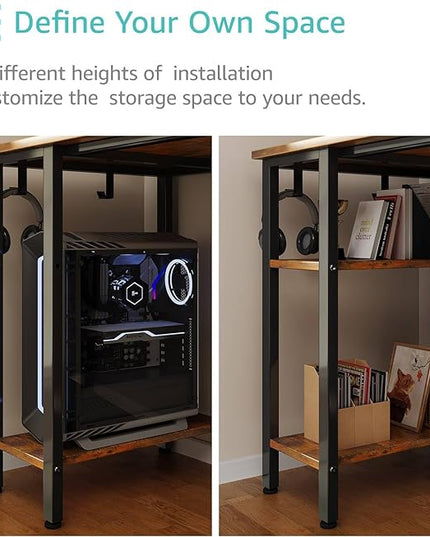 Lufeiya 47 inch Computer Desk with 4 Drawers & Storage Shelves, Writing Work Study Desk for Home Office Bedroom, Modern Simple Student PC Desks Table, Rustic Brown - LeafyLoom