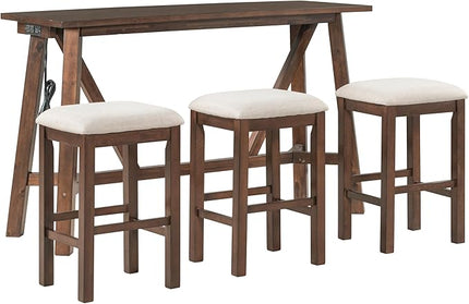 RITSU Multipurpose Set with 3 Upholstered Stools, Easy to Assemble, Table Weight Capacity 350 LBS, for Living, Guest Room, Home Bar, Kitchen, Dark Walnut, 3-Piece, Espresso - LeafyLoom
