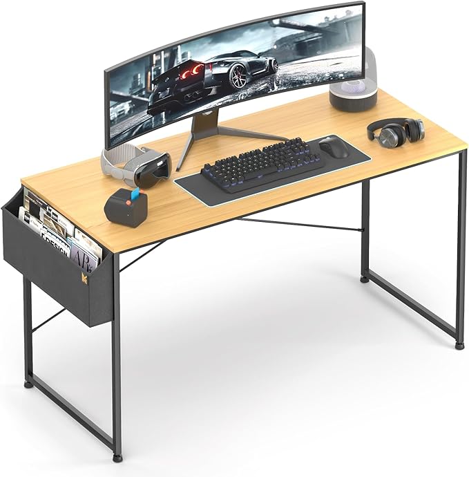 MoNiBloom Computer Desk, Modern Simple Style Laptop Table for Reading Writing Livingroom Bedroom - Light Walnut - LeafyLoom