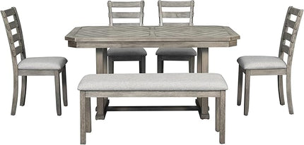 6 Piece Rubber Table Set with Beautiful Grain Pattern Tabletop Solid Veneer and Soft Cushion, for Kitchen, Living, Dining Room, Home Bar, Gray Wood - LeafyLoom