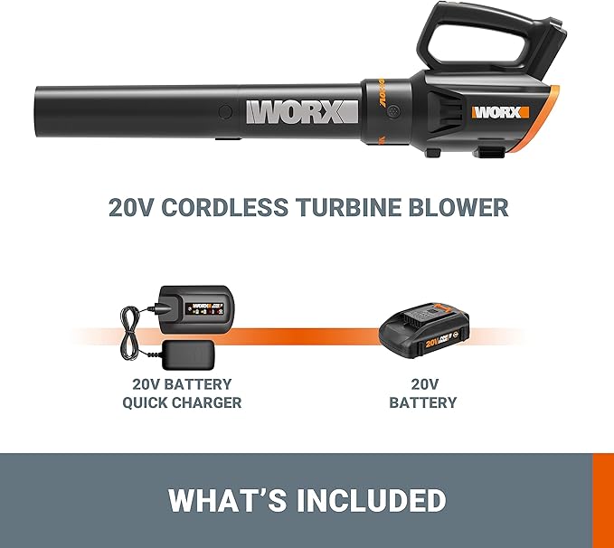 WORX Cordless Leaf Blower 20V WORXAIR Turbine Blower WG547.2 for Lawn Care Yard Work, 2 Variable Speed Control, 1 * 4.0 Ah Battery & Charger Included - LeafyLoom