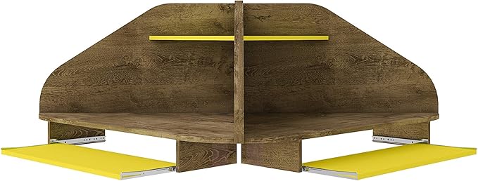 Manhattan Comfort Bradley Mid Century Modern Home Office Floating Cubicle Section Study Desk, 2 Piece, Rustic Brown/Yellow - LeafyLoom