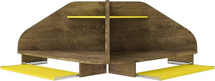 Manhattan Comfort Bradley Mid Century Modern Home Office Floating Corner Desk with Keyboard Shelf, 43.98", Rustic Brown/Yellow - LeafyLoom