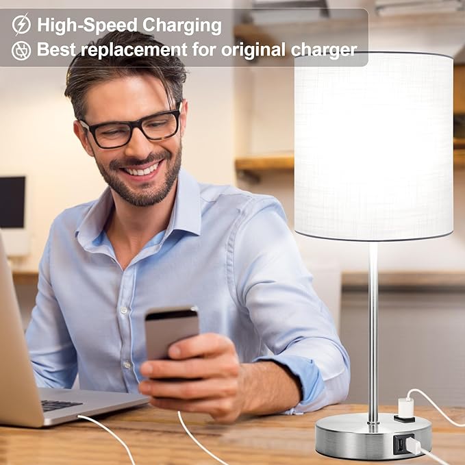 ๐ฎ๐ฌ๐ฎ๐ฏ ๐ก๐๐ช Set of 2 Touch White Table Lamps with 2 USB Ports & AC Outlet, 3-Way Dimmable Bedside Nightstand Lamps for Bedroom Living Room Nursery , 800 Lumens 5000K Daylight Bulbs Included - LeafyLoom
