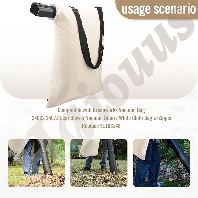 31101810 Blower Debris Vacuum Bag, Compatible with Greenworks Vacuum Bag 24022 24072 Leaf Blower Vacuum Debris White Cloth Bag w/Zipper,Replace 31103148 - LeafyLoom