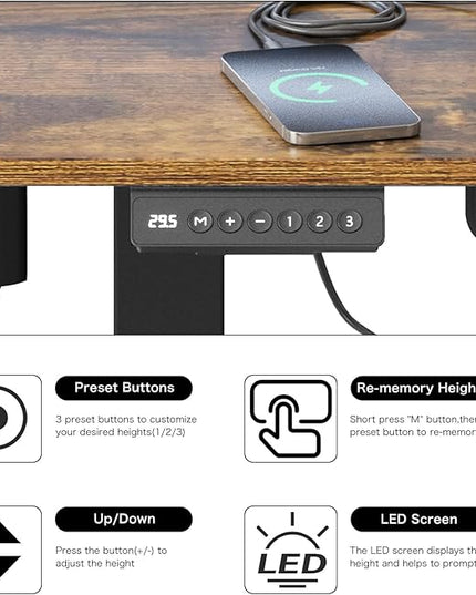 Electric Adjustable Standing Desk, Sit Stand Desk with Power Outlets & LED Lights 48”Adjustable Height Standing Desk with Drawers Adjustable Table Desk Riser for Home Office - LeafyLoom