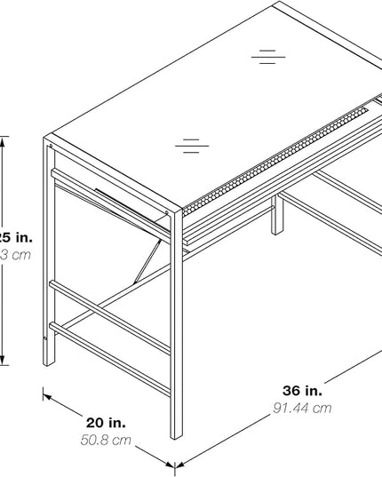 OSP Home Furnishings Zephyr Computer Desk with Keyboard Shelf and Tempered Glass Top, Clear Glass and Black Frame, 36" W x 20" D x 30.25" H - LeafyLoom