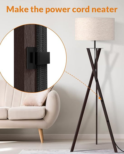 LEPOWER Tripod Floor Lamp, Mid Century Wood Floor Lamps for Living Room, Bedroom and Office, Flaxen Lamp Shade with E26 Lamp Base - LeafyLoom