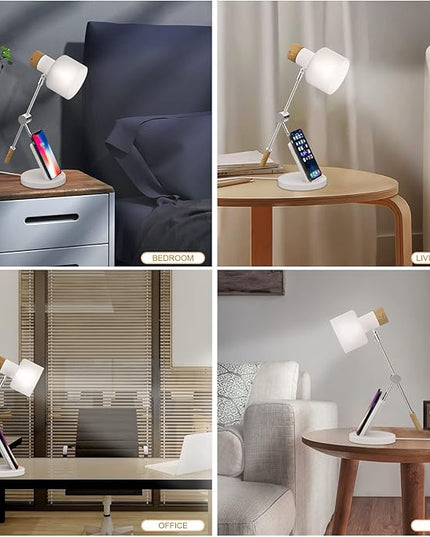 LED Desk Lamp, 180° Adjustable Desk Lamp for Home Office, Swing Arm Dimmable LED Table Lamp with Wireless Charger for Table Bedside Home Office Study, 6500K, 7W - LeafyLoom