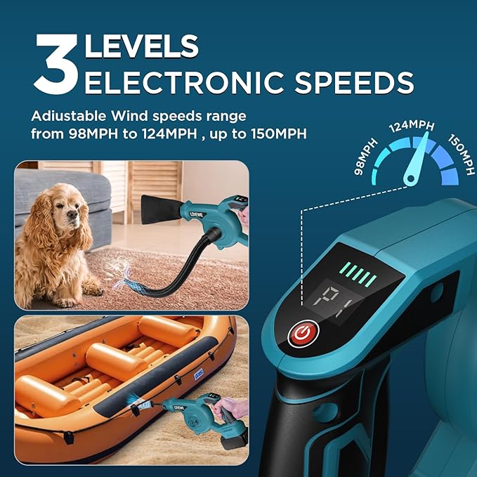 Cordless Leaf Blower, 150Mph 3 Speed Mode Handheld Electric Leaf Blowers 2-in-1 Lightweight Mini Cordless Leaf Vacuum with Brushless Motor for 18-21V Battery(Battery Not Included) - LeafyLoom