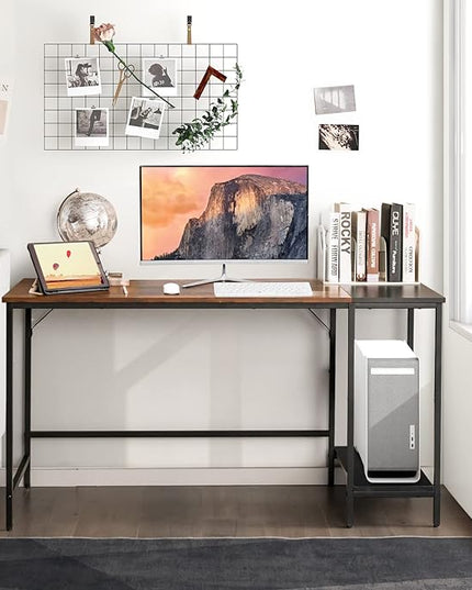Multifunctional Computer Desk, Industrial Study Writing Desk w/Removable Storage Shelf, Heavy-Duty Metal Frame, 55 Inch Desk for Home Office, Gaming Room, Bedroom (Rustic Brown) - LeafyLoom