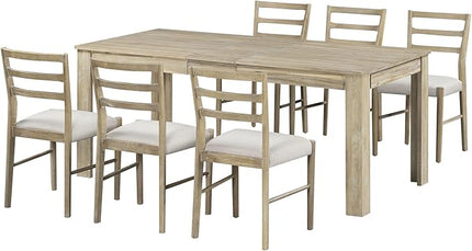 7 Piece Modern Wooden Dining Set, Include Multifunctional Extendable Table with 12” Leaf and 2 Drawers & 6 Soft Cushion Chairs, for Diningroom, Living Room, Natural+Beige - LeafyLoom