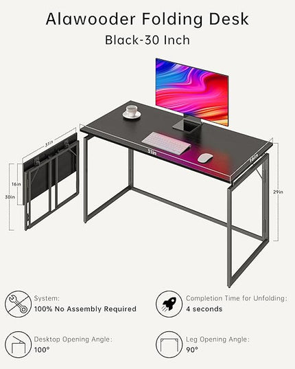 Folding Desk 30 Inch - Small Foldable Desk for Small Space Minimalist, Space Saving Collapsible Compact Desk Portable Table for Craft, Writing, Study and Work (No Assembly Required) - LeafyLoom