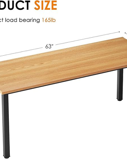 Need 63 Inch Large Computer Desk - Modern Simple Style Home Office Gaming Desk, Basic Writing Table for Study Student, Black Metal Frame, Teak - LeafyLoom