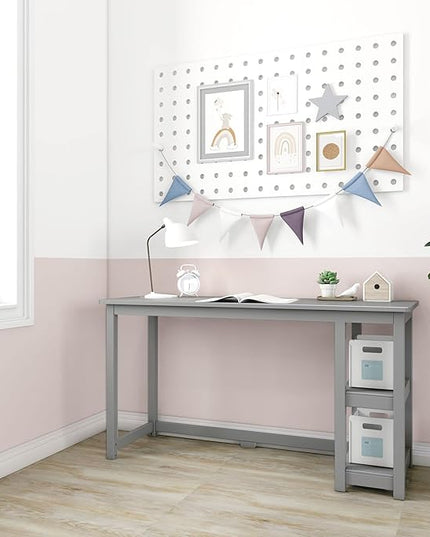 Max & Lily Solid Wood Desk With Shelves, 55 Inches, Grey - LeafyLoom