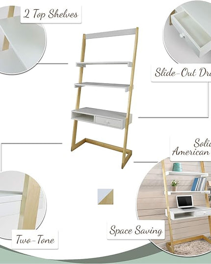 American Trails Freestanding Ladder Desk With Drawer, Natural Maple/White - LeafyLoom