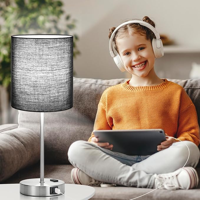 Lynnoland ๐ฎ๐ฌ๐ฎ๐ฏ ๐ก๐๐ช Set of 2 Touch Control Table Lamps with 2 USB & AC Outlet, 3-Way Dimmable Bedside Nightstand Lamps for Bedroom Living Room Nursery, 800 Lumens 5000K Daylight Bulbs Included - LeafyLoom