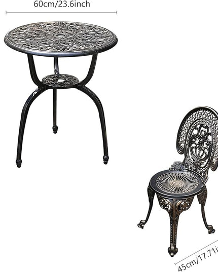 Patio Bistro Set.Rust-Resistant Cast Aluminum Bistro Table Set with Umbrella Hole for Backyard (Crown Copper) - LeafyLoom