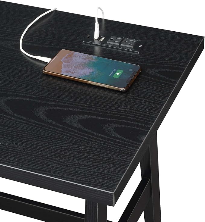 Convenience Concepts Designs2Go Trestle Desk with Charging Station and Shelves, Black - LeafyLoom