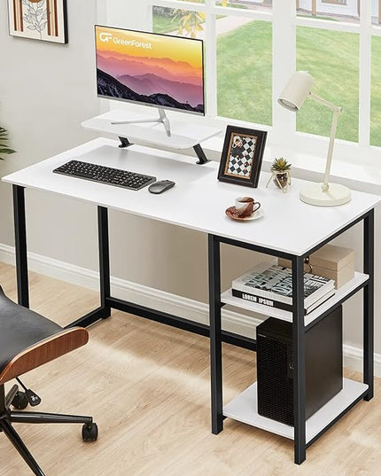 GreenForest Computer Desk with Monitor Stand and Reversible Storage Shelves,39 inch Small Home Office Writing Study Desk for Small Spaces,White - LeafyLoom