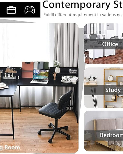 LUARANE 65.5 Inches L-Shaped Desk, Industrial Computer Desk with Hutch File Rack, Space Saving Corner Desk with Metal Frame, Computer Workstation for Home Office (Black) - LeafyLoom