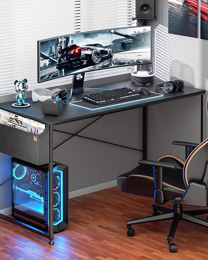 MoNiBloom Computer Desk 55", Simple Style Home Gaming Desk with Storage Bag, Office Writing Workstation- Black - LeafyLoom