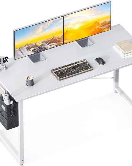 ODK Computer Desk Large Office Desk, 48 Inch Writing Desk with Storage, Modern PC Desk Work Table with Headphone Hook for Home Office, White + White Leg - LeafyLoom