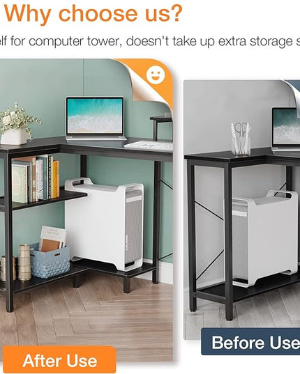 ODK 47 Inch Small L Shaped Computer Desk with Reversible Storage Shelves, L-Shaped Corner Desk with Monitor Stand for Small Space, Modern Simple Writing Study Table for Home Office Workstation, Black - LeafyLoom