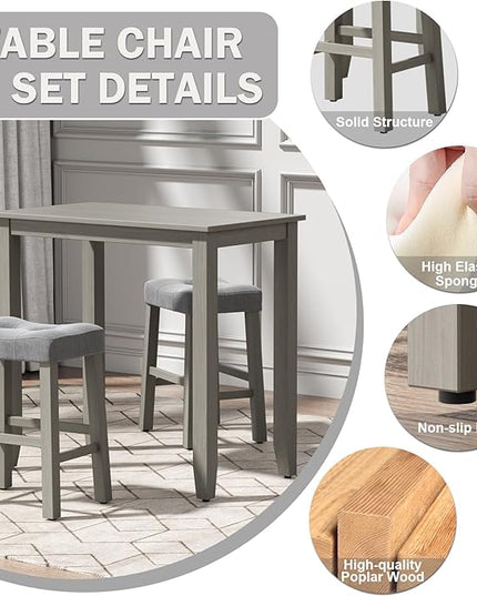 Nathaniel Home 3 Piece Table Set Counter Height Dining Furniture One Bench and Two Saddle Stools, Gray - LeafyLoom