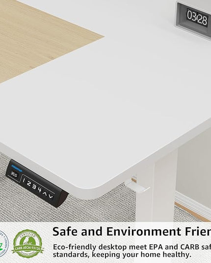 MOUNTUP 55x28 Inches Electric Height Adjustable Standing Desk, Sit Stand Desk with Memory Controller, Ergonomic Stand Up Desk for Home Office with Splice Board, White+Oak - LeafyLoom