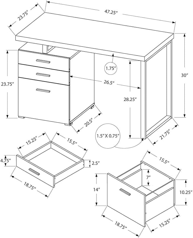 Monarch Specialties Computer Desk with File Cabinet-Left or Right Set-Up, 48" L, Dark Taupe - LeafyLoom
