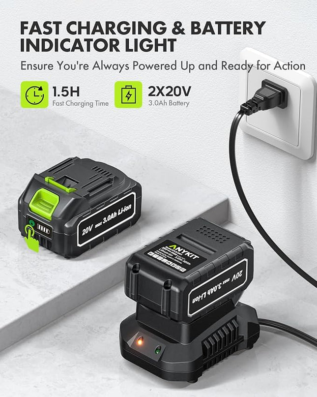 Leaf Blower Cordless with Battery and Charger - Anykit 20V Electric Leaf Blower 2 Speed Modes, Blower Cordless Battery Leaf Blower for Clearing Deck Sidewalk Driveway - LeafyLoom