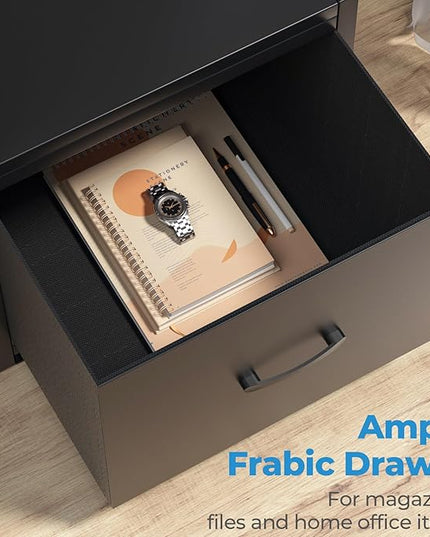 GreenForest 69 inch L Shaped Computer Desk with Drawers and Printer Stand, Gaming Desk with Power Outlet, Monitor Shelf, Storage Shelves and Hooks for Home Office Working, Writing, Studying, Black - LeafyLoom