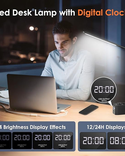 Desk Lamp for College Dorm Room,55 Lighting Modes Dorm Lamp for Dorm Desk Lamp,700 Lumen LED Desk Lamp with USB Charging Port,Desk Light with Clock+Pen Holder,Desk Lamps for Home Office Lamp for Desk - LeafyLoom