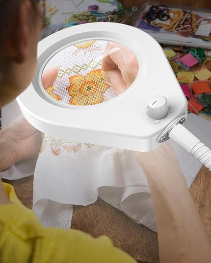 5X Magnifying Glass with Lights and Clamp, 4.2'' 5X Real Glass Magnifier Desk Lamp, w/Flexible Gooseneck Handsfree for Craft Workbench Hobby - New Rotary Switch Design - LeafyLoom