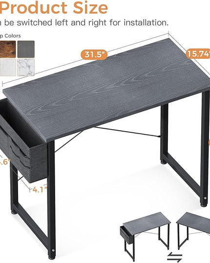 ODK Laptop Desk Study Desk, 32 Inch Small Desk, Writing Desk with Storage, Work Table with Headphone Hook for Small Space Home Office, Espresso Gray - LeafyLoom