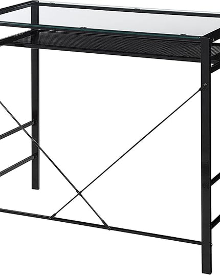 OSP Home Furnishings Zephyr Computer Desk with Keyboard Shelf and Tempered Glass Top, Clear Glass and Black Frame, 36" W x 20" D x 30.25" H - LeafyLoom