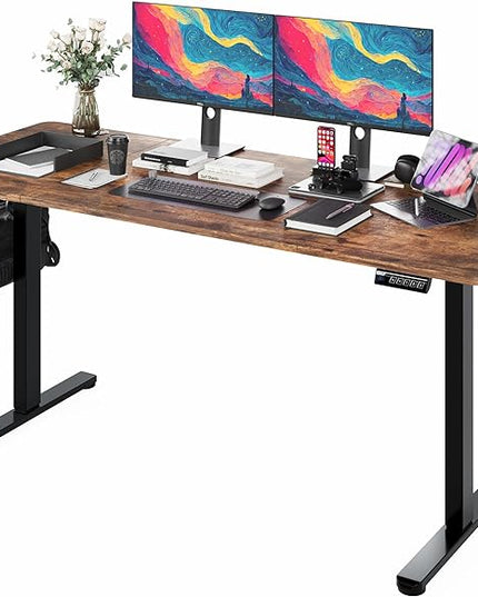 Monomi Electric Standing Desk, 63 x 28 inches Height Adjustable Desk, Ergonomic Home Office Sit Stand Up Desk with Memory Preset Controller (Rustic Brown Top/Black Frame) - LeafyLoom
