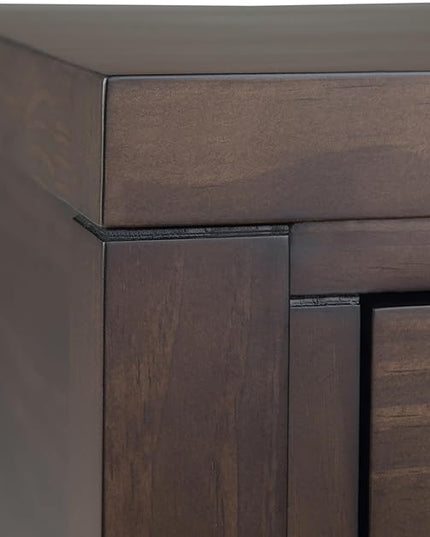 SIMPLIHOME Hollander SOLID WOOD 60 inch Wide Wide Console Sofa Entryway Table in Warm Walnut Brown with Storage, 3 Drawers , for the Living Room, Entryway and Bedroom - LeafyLoom