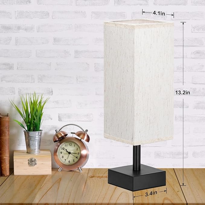 Small Table Lamps Set of 2 - Beige, Minimalist Lamps Set, Square Fabric Shade, for Kids Room Office Dorm, Push Button, Bulb NOT Included - LeafyLoom