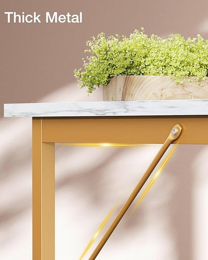 ODK Computer Desk Large Office Desk, 63 Inch Writing Desk with Storage, Modern PC Desk Work Table with Headphone Hook for Home Office, White Marble + Gold Leg - LeafyLoom