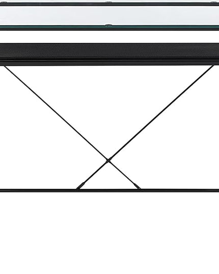 OSP Home Furnishings Zephyr Computer Desk with Keyboard Shelf and Tempered Glass Top, Clear Glass and Black Frame, 36" W x 20" D x 30.25" H - LeafyLoom