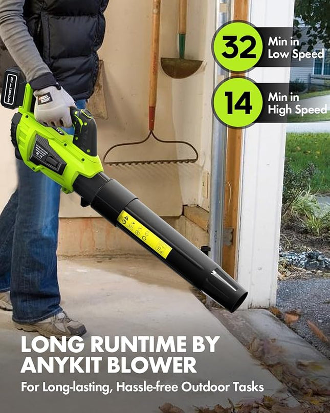 Leaf Blower Cordless with Battery and Charger - Anykit 20V Electric Leaf Blower 2 Speed Modes, Blower Cordless Battery Leaf Blower for Clearing Deck Sidewalk Driveway - LeafyLoom