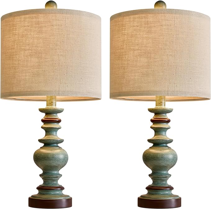 BOBOMOMO 20" Farmhouse Lamps for Bedrooms Set of 2, Retro Side Table Lamps Bedside Lamp for Side Nightstand Living Room(suitable for decorating small areas) - LeafyLoom