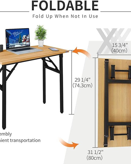Need Folding Desk Small Desk 31 1/2" No Assembly Foldable Computer Desk for Small Space/Home Office/Dormitory,Teak&Black Frame - LeafyLoom
